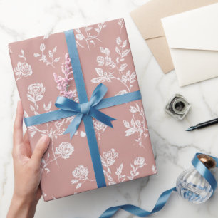 Papel De Regalo Ducha de Novia con Flores Rosadas Blancas