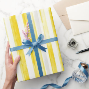 Papel De Regalo Ducha de Novia con Rayas Amarillo Limón