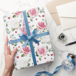 Papel De Regalo Ducha de Novia Corazones Florales de Rosa