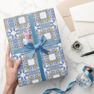 Papel De Regalo Ducha de Novia de Azulejos Azules de Italia Medite