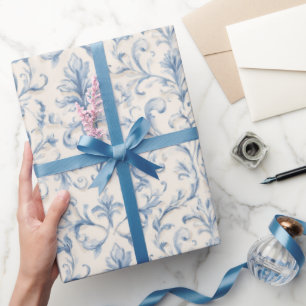 Papel De Regalo Ducha de Novia de Hoja Azul Crema