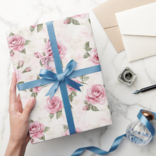Papel De Regalo Ducha de Novia de Rosas Rosadas Florales