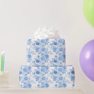 Papel De Regalo Ducha de Novia Floral Azul Romántica