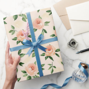 Papel De Regalo Ducha de Novia Floral Crema de Melocotón