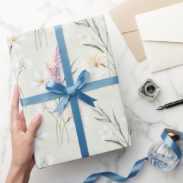 Papel De Regalo Ducha de Novia Floral de Hibisco Crema Blanca Ment