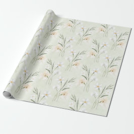Papel De Regalo Ducha de Novia Floral de Hibisco Crema Blanca Ment