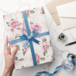Papel De Regalo Ducha de Novia Floral de Rosas Rosadas Lindas