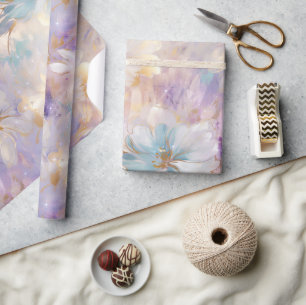 Papel De Regalo Ducha de Novia Floral Glam Morado Lavanda Dorado