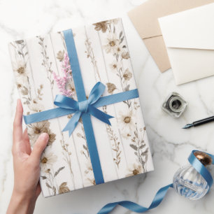 Papel De Regalo Ducha de Novia Floral Marrón Crema