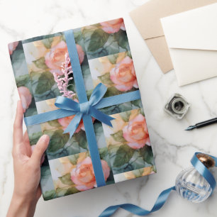 Papel De Regalo Ducha de Novia Floral Rosa Melocotón