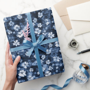 Papel De Regalo Ducha de Novia Flores Azul Mezclilla