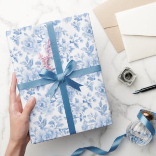 Papel De Regalo Ducha de Novia Flores Blancas Azules Románticas