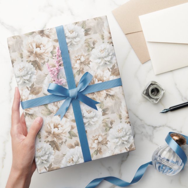 Papel De Regalo Ducha de Novia Flores Blancas Marrones (Regalar)