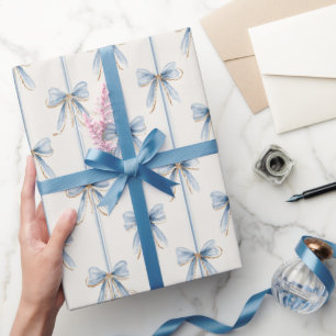 Papel De Regalo Ducha de Novia Lazos Azules Crema