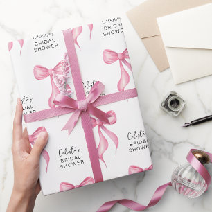Papel De Regalo Ducha de Novia Personalizada con Lazo Rosa