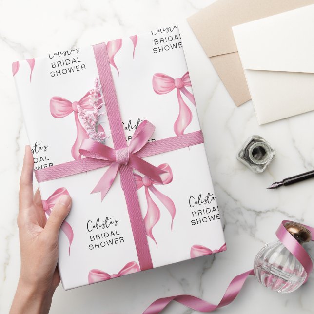 Papel De Regalo Ducha de novia personalizada de Bow rosa (Subido por el creador)