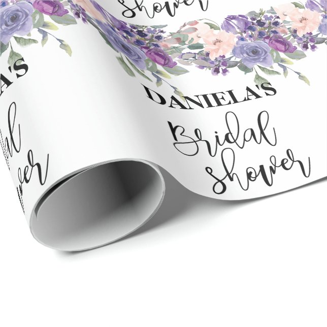 Papel De Regalo Ducha de novia personalizada Floral violeta (Esquina del rollo)