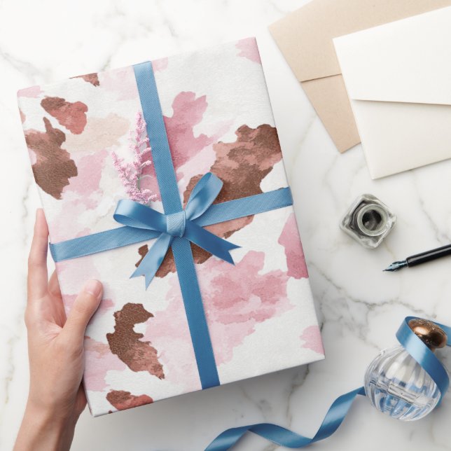 Papel De Regalo Ducha de Novia Vaquera Rosa Marrón Vaca Animal (Regalar)