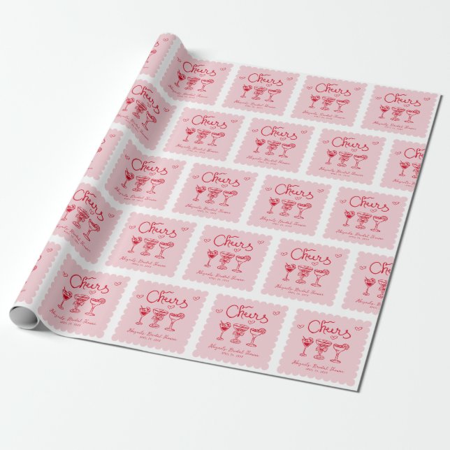 Papel De Regalo Ducha de novias Rosa Rojo Retro Personalizado (Desenrollado)