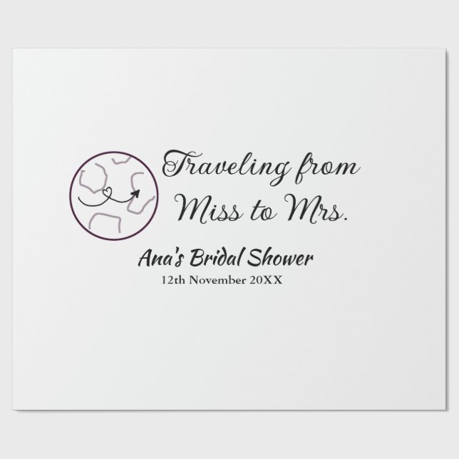 Papel De Regalo Ducha de viaje para novia agregar nombre fecha señ (Superficie plana)