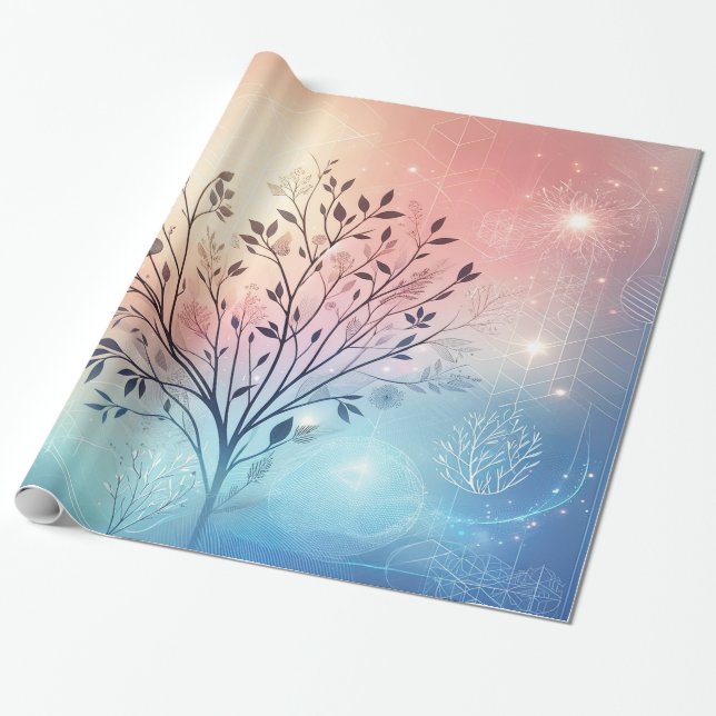 Papel De Regalo Ducha nupcial árbol Boda moderno (Desenrollado)