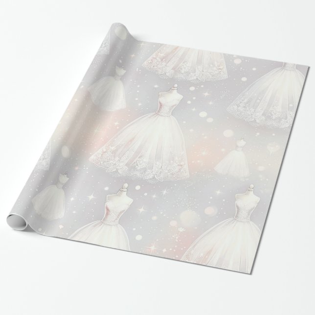 Papel De Regalo Ducha nupcial Boda Vestido Pastel Luces (Desenrollado)