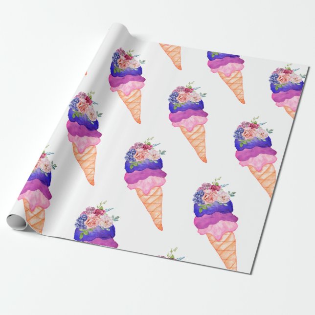 Papel De Regalo Ducha Nupcial de Helado Ella Recogió Cono de Barqu (Desenrollado)