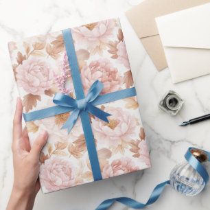 Papel De Regalo Ducha Nupcial Floral de Rosas Rosadas