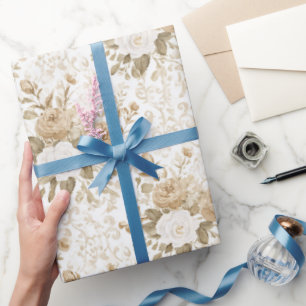 Papel De Regalo Duche de Novia Floral Bohemio de Color Crema Blanc