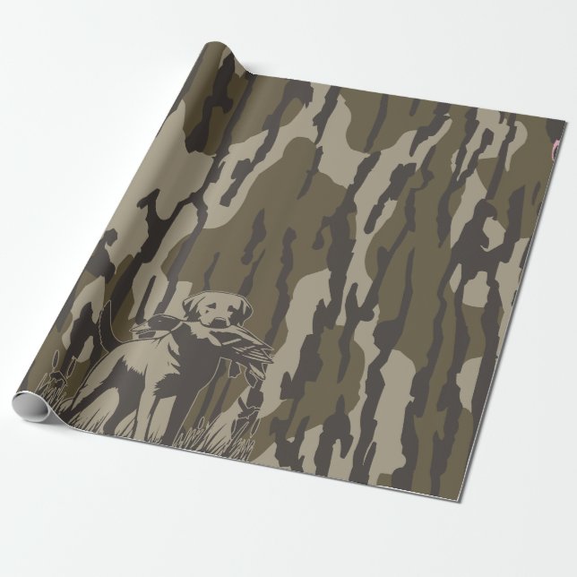 Papel De Regalo Duck Hunter Dog Forest Waterfowl Bottomland Camo (Desenrollado)