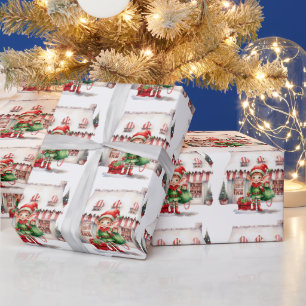 Papel De Regalo Duende de Navidad con una bolsa de regalos
