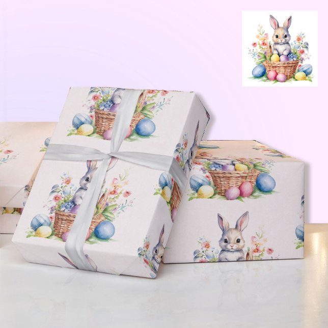 Papel De Regalo Dulce acuarela Semana Santa Cesta de conejito rega (Subido por el creador)