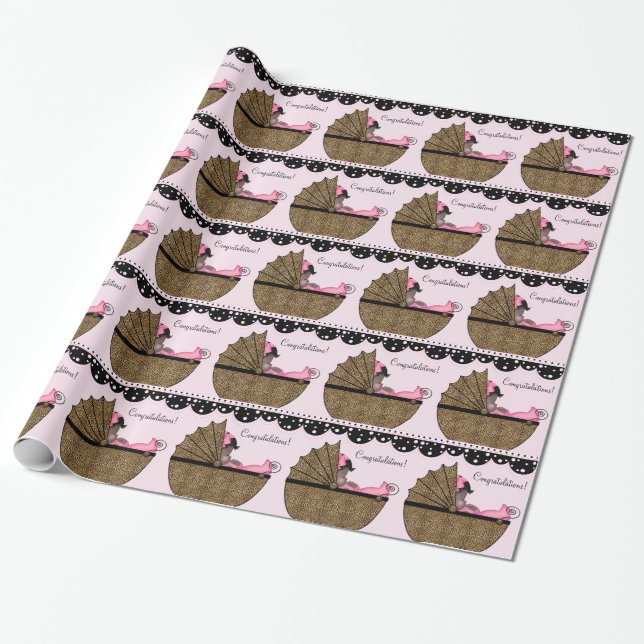 Papel De Regalo Dulce Baño de Bebé Leopardo Rosa (Desenrollado)
