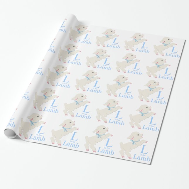 Papel De Regalo Dulce Cordero Azul Baby Shower (Desenrollado)