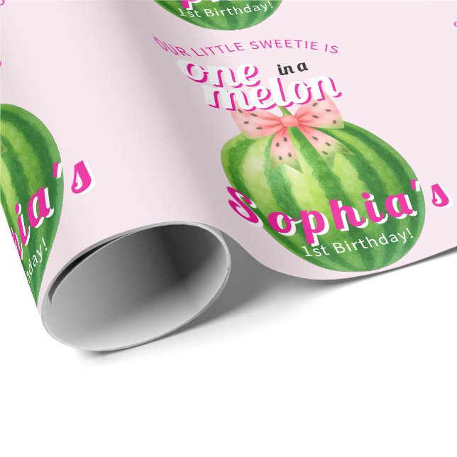 Papel De Regalo Dulce Cumpleaños Número Uno de Melón (Esquina del rollo)