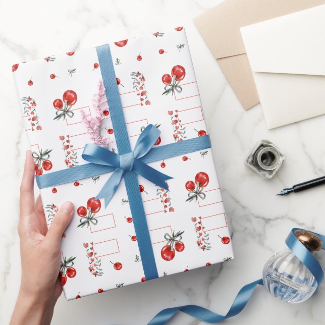 Papel De Regalo Dulce de cerezo floral de corazón rojo (Regalar)