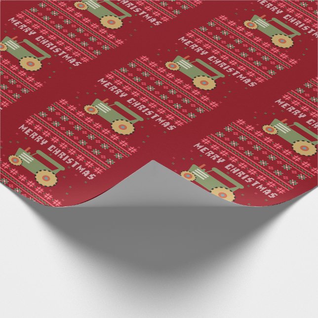 Papel De Regalo Dulce de los Navidades feos del tractor verde (Esquina)