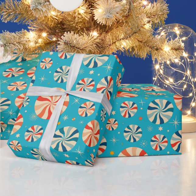 Papel De Regalo Dulce de menta azul de Navidad retro  (Vacaciones)