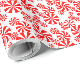 Papel De Regalo Dulce de menta roja y blanca con patrón festivo de