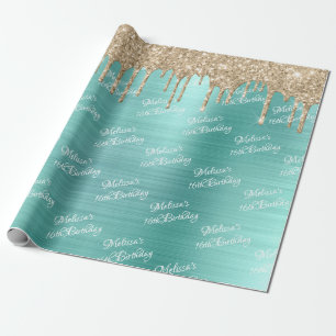 Papel De Regalo Dulce decimosexto cumpleaños Purpurina de Oro Ver