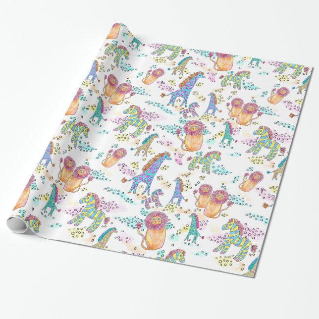 papel de regalo dulce del animal de la selva del (Desenrollado)