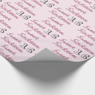 Papel De Regalo Dulce Dieciséis en rosa con el número 16 en rosa