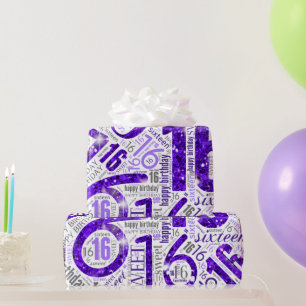 Papel De Regalo Dulce Dieciséis Sparkle Word Cloud Purple WhiteID2
