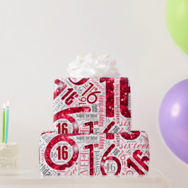 Papel De Regalo Dulce Dieciséis Sparkle Word Cloud Red White ID265