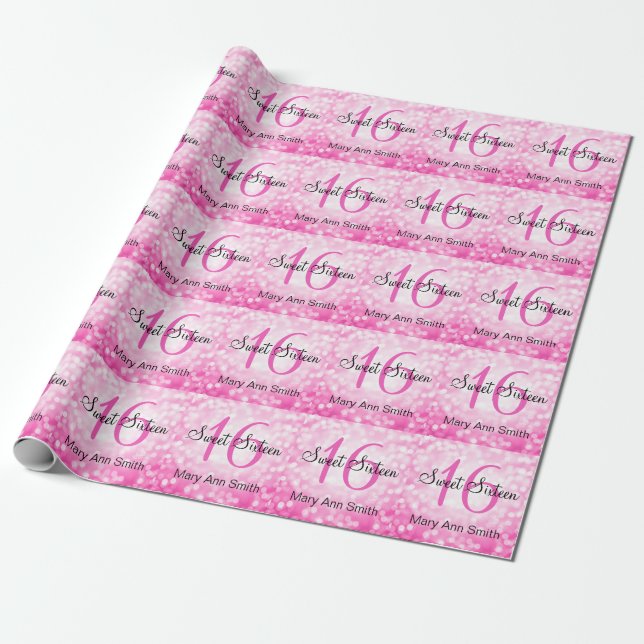 Papel De Regalo Dulce elegante 16 luces rosadas del purpurina del (Desenrollado)