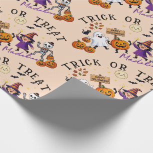 Papel De Regalo Dulce fantasma bruja de Halloween truco o trato