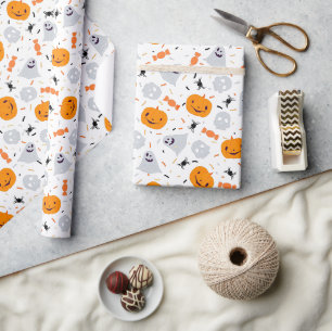 Papel De Regalo Dulce Fantasma y Calabaza Halloween