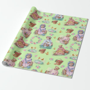 Papel De Regalo Dulce Fiesta de té de oso ventilado suave verde y 