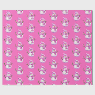 Papel De Regalo Dulce Hombre de Nieve Rosa Blanco Navidad