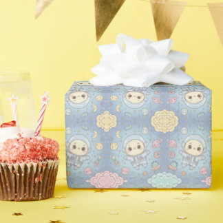 Papel De Regalo Dulce Kawaii Espacio - Astronauta y Luna Sonriente